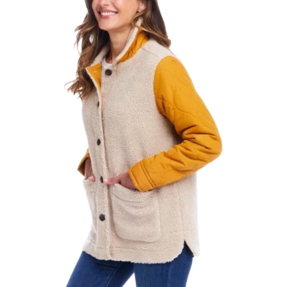 Weatherproof Vintage Quilted Mixed Media Jacket Yellow Women's Size L NWT